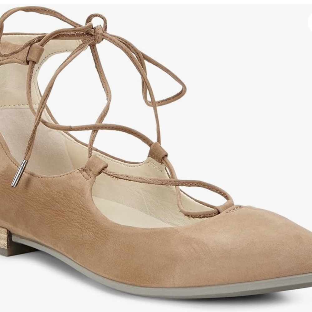 ECCO Shape Pointy Ballerina Lace Up Camel Brown Beige Suede 10.5 MSRP 175$